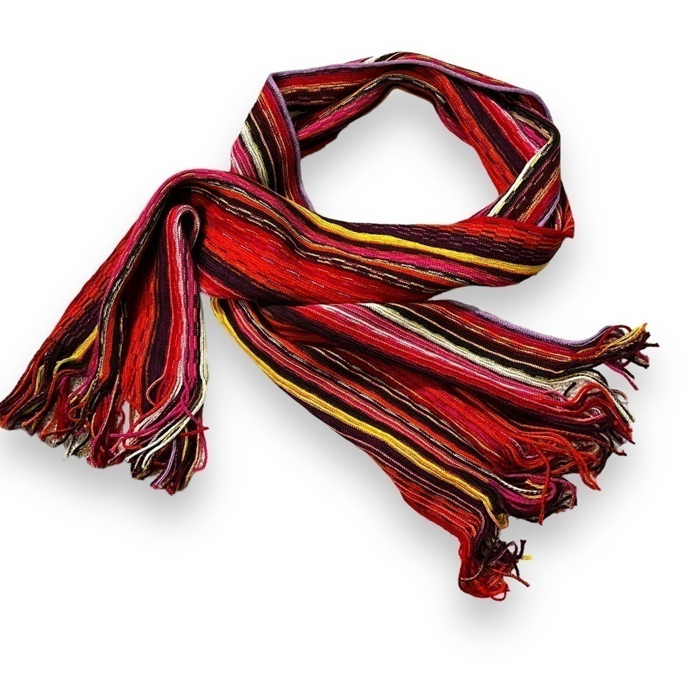 J Jill Striped Knit Scarf Long Rectangle Fringed Colorful Acrylic